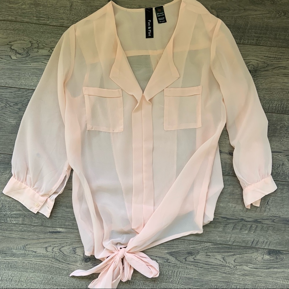 Fun & Flirt Pink Tie Front Blouse | Size XS